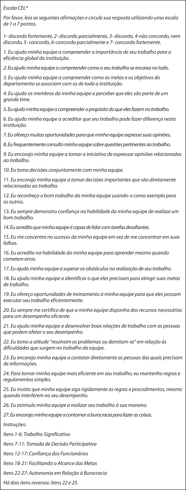 Adaptation and validation of the Brazilian Portuguese version of the Leader Empowering Behavior scale