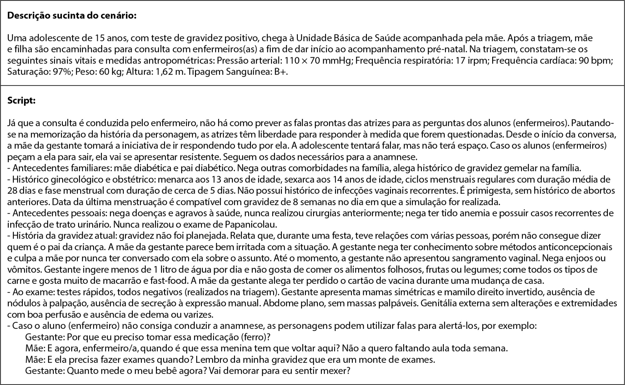 Validação de cenário para simulação clínica: consulta de enfermagem no pré-natal para adolescente