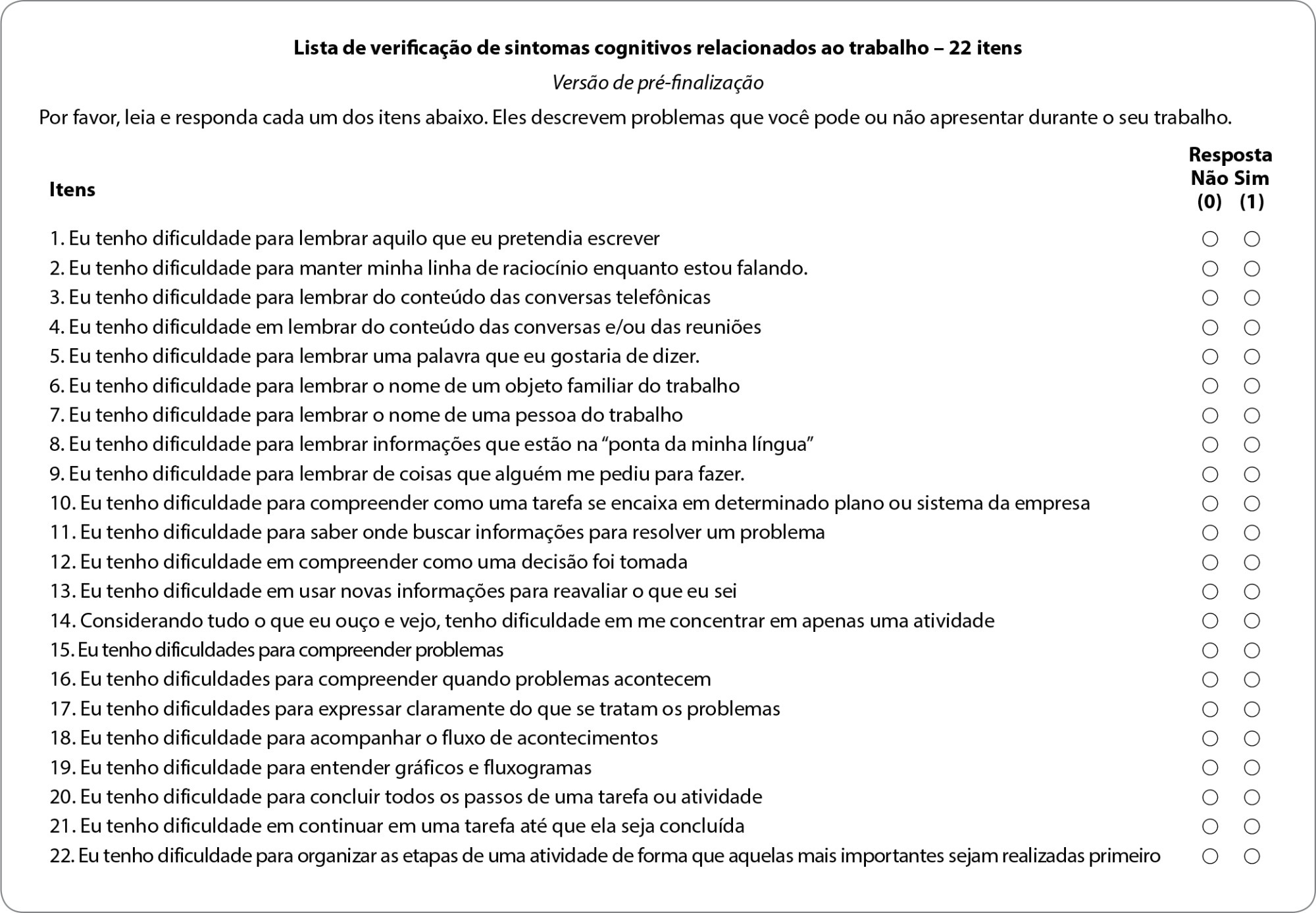 Content validity evidence of the Brazilian version of the Cognitive Symptom Checklist-Work-21