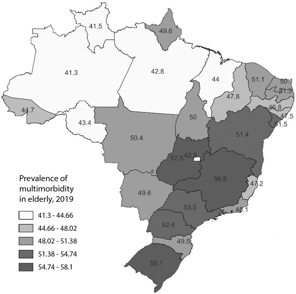 What is the burden of multimorbidity and the factors associated with its occurrence in elderly Brazilians?